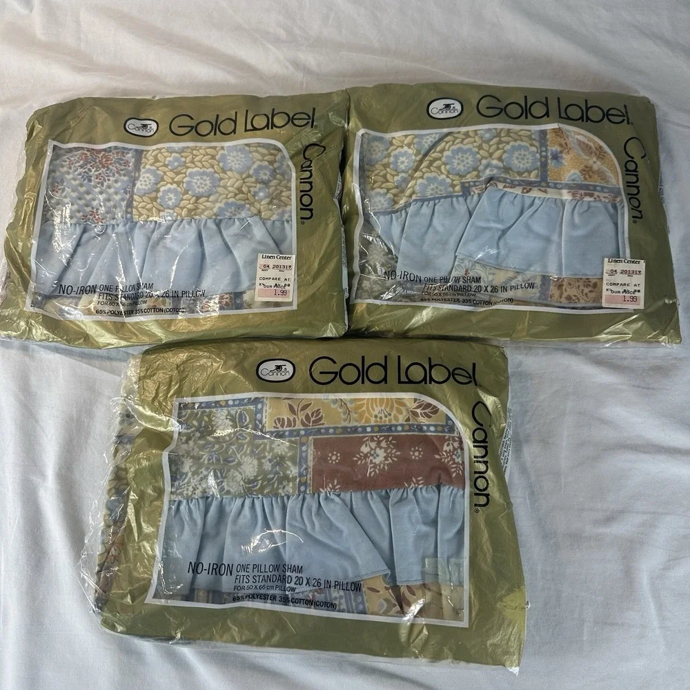 3 Vtg Cannon Gold Label Country Fair Pillow Shams NOS Patchwork Cottagecore